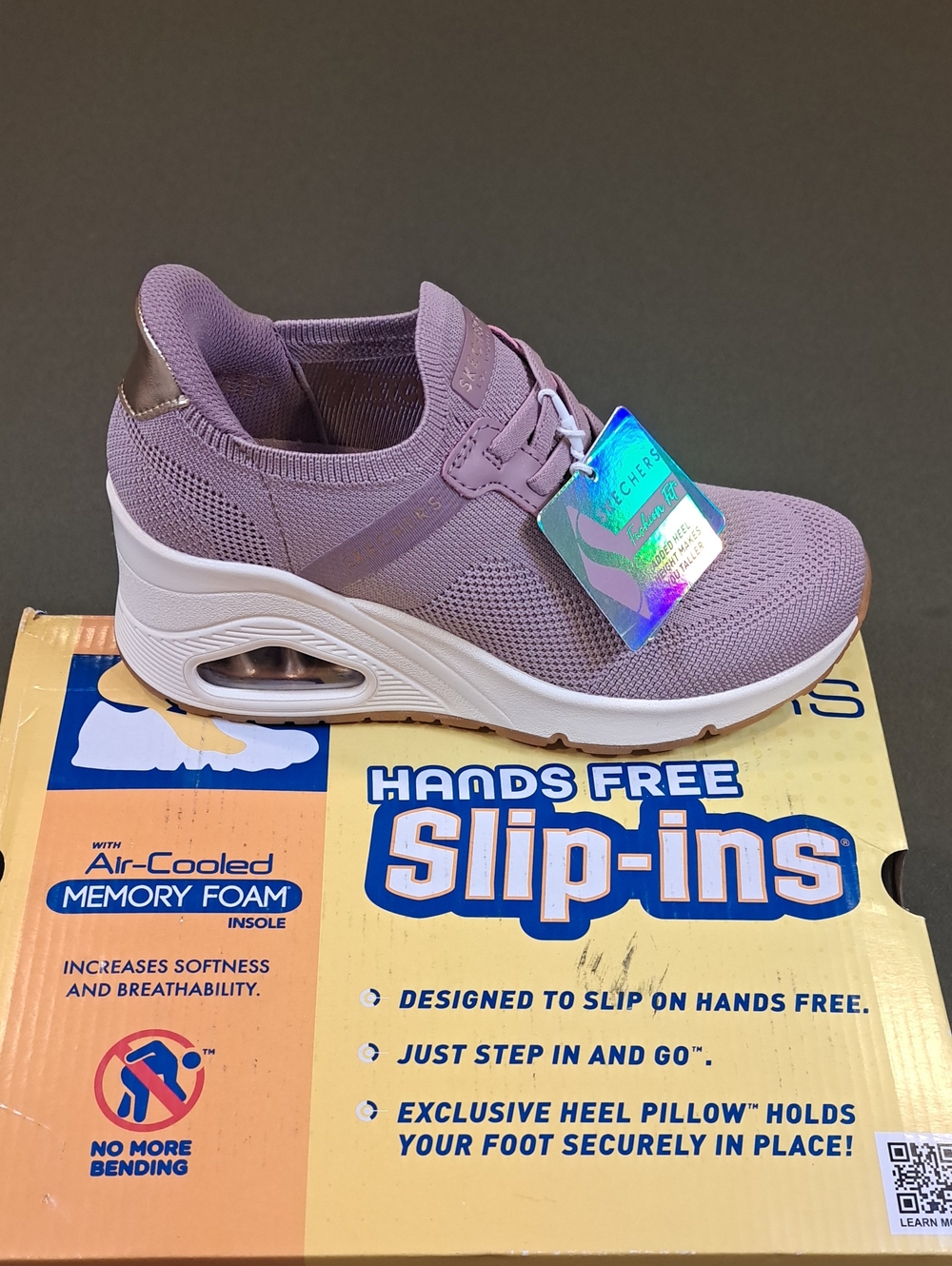 Skechers Slip-ins: Uno Wedge - Slip N Knit - Color: Mauve - Size: Women 5.5